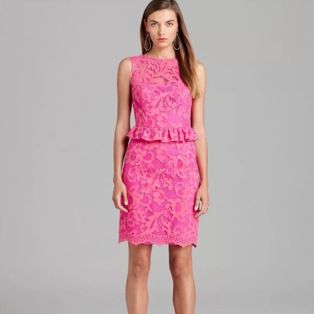Lilly Pulitzer Kiri Lace Peplum Dress Hot Pink